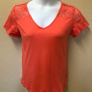 Bright XL Orange V-Neck Lace shoulder/back top tee